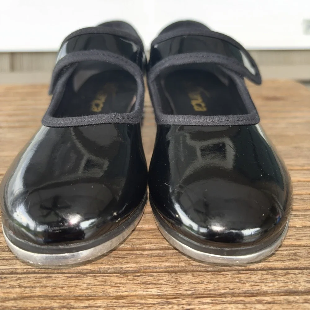 M 10.5 S Black Patent Vegan Leather Upper So Danca Child Tap Shoes Hook &Loop
